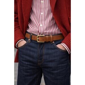 Vintage Tan Leather Belt Brass Buckle | Brown Unisex Heritage Preppy Rugged